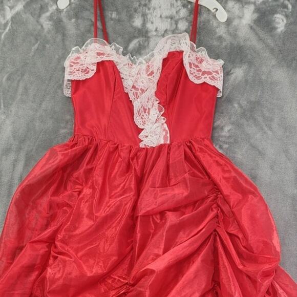 Vintage JCPenney Prom Dress Womens XS Red White Satin Lace Southern Belle Gown - Picture 2 of 11